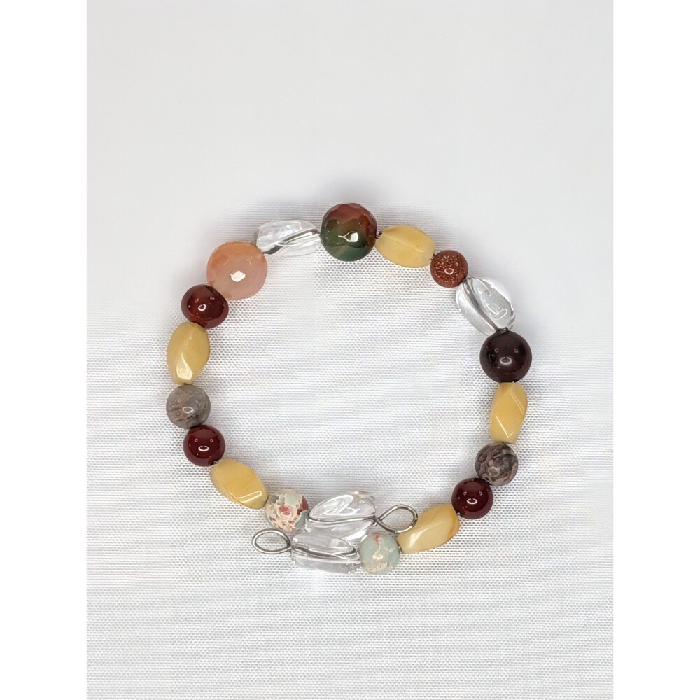 Adjustable Bracelet - Cuff, One Size, Orange, Gold, Yellow Gemstones, NEW